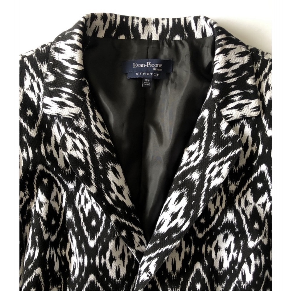 Evan-Picone Women's Black & White Lined Stretch Blazer Jacket   Size 16W - Picture 2 of 8